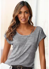 Kurzarmshirt Vivance "mit Streifendesign", Damen, Gr. 32/34, blau (navy), Jersey, Obermaterial: 55% Polyester, 42% Viskose, 3% Elasthan, gestreift, bequem, Rundhals, angeschnitten, Shirts Kurzarmshirt, aus sommerlicher Viskose-Qualit&auml;t, Topseller