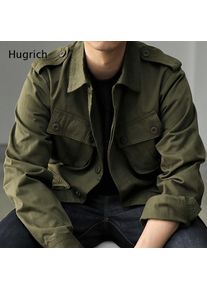 Men's Lightweight Cotton Army Green Epaulet Multi-Pocket Military Field Jacket