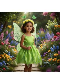 Tinker Bell Princess Halloween Cosplay Girls Party Green Flower Fairy Dress Fairy Princess Cosplay Carnival Party Clothes