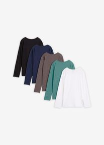 bonprix Bluză tricot cu m&acirc;neci lungi cu bumbac organic (set/5 buc.), negru, 134