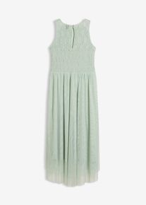 bonprix Rochie mai lungă &icirc;n spate, din tul fin și dantelă, verde, 176