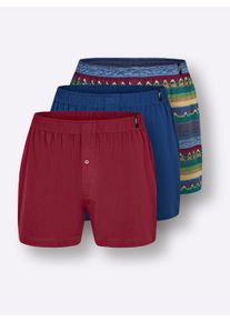 Herren Boxershorts in jeansblau-bedruckt + dunkelblau + kirsche ,Gr&ouml;&szlig;e 12, Witt, 100% Baumwolle