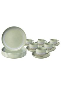 Geschirr-Set "Kaffeeservice Perlemor Alga 18er Set gr&uuml;n", gr&uuml;n, 18, Porzellan, LIKE. BY VILLEROY & BOCH, Geschirr-Sets, Geschirr-Set, Sp&uuml;lmaschinengeeignet, Mikrowellengeeignet