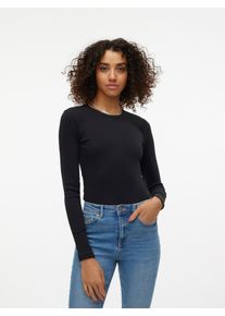 V&eacute;ro Moda Langarmshirt VERO MODA "VMCHLOE LS SHORT TOP JRS NOOS", Damen, Gr. XS, schwarz, Feinripp, Obermaterial: 95% Baumwolle, 5% Elasthan, unifarben, slim fit normal, Rundhals, Shirts Langarmshirt, Baumwollmischung, slim fit