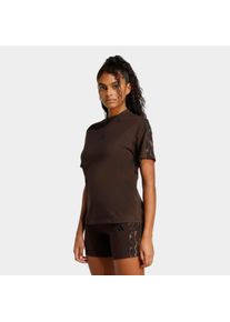 T-Shirt adidas Sportswear "W AOP 3S T INF", Damen, Gr. XS, aurora coffee, multicolor, Obermaterial: 100% Baumwolle, Rundhals, Shirts T-Shirt, mit sportlichem Stil, ohne Verschluss, aus Baumwolle