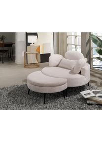 Loveseat OTTO HOME "Riko Sessel, B: 110 cm, Sitzh&ouml;he: 44 cm", beige (creme, wei&szlig;), B:110cm H:84cm T:110cm, 100%PES, Sessel, Loveseat, XXL- Sessel, mit Stauraumhocker, R&uuml;ckenst&uuml;tze & 4 Zierkissen