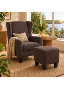 Ohrensessel Home Affaire "Chilly, Sessel mit Hocker", braun, B:84cm H:101cm T:84cm, Microfaser PRIMABELLE (100% Polyester);Karo Stoff (60% Polyester/40% Baumwolle);Velvet (100% Polyester);Luxus-Microfaser in Teddy Optik (100% Polyester), Sessel, Ohrensessel, in Cord und Microfaser-Bezug, Unser Dauertiefpreis