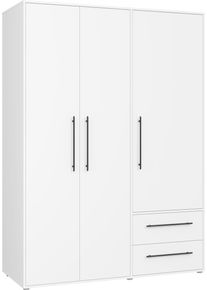 Kleiderschrank FORTE "Mokkaris, Dreht&uuml;renschrank, Garderobe. zeitloses Design, Made in EU", wei&szlig;, B:144,4cm H:200,1cm T:58,8cm, Holzwerkstoff, Schr&auml;nke, Kleiderschrank, Zwei Schubladen, schwarze Stangengriffe, Stauraum, auch in Schwarz
