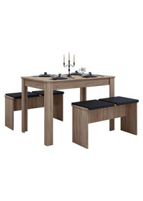 Essgruppe Vcm "Holz Essgruppe Tischgruppe Tisch B&auml;nke Esal XL", braun (sonoma, eiche), B:110cm T:70cm, Obermaterial: 100% Holz Wood., Sitzm&ouml;bel-Sets, Essgruppe