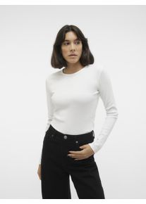 V&eacute;ro Moda Langarmshirt VERO MODA "VMCHLOE LS SHORT TOP JRS NOOS", Damen, Gr. M, wei&szlig; (snow wei&szlig;), Feinripp, Obermaterial: 95% Baumwolle, 5% Elasthan, unifarben, slim fit normal, Rundhals, Shirts Langarmshirt, Baumwollmischung, slim fit