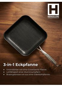 Bratpfanne HENSSLERS "Premium, aus Edelstahl, Eckpfanne mit Wabenstruktur, 28 cm", silberfarben, B:30cm H:5cm L:30cm, Pfannen, Bratpfanne