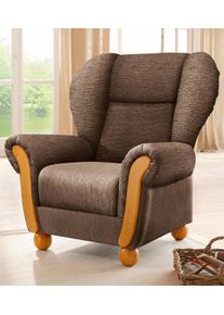 Sessel Home Affaire "Milano, bequemer Ohrensessel im Landhaus-Stil, Breite 99cm", braun, B:99cm H:107cm T:89cm, Chenille (70% Polyacryl, 30% Polyester);Chenille (70% Polyacryl, 30% Polyester) auf Korpus und Zierkissen, Sitz und R&uuml;cken im Blumenmuster &raquo;Paradise&laquo; (100% Polyester), Sessel, Sessel, Hochlehnsessel