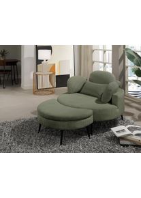 Loveseat OTTO HOME "Riko Sessel, B: 110 cm, Sitzh&ouml;he: 44 cm", gr&uuml;n, B:110cm H:84cm T:110cm, 100%PES, Sessel, Loveseat, XXL- Sessel, mit Stauraumhocker, R&uuml;ckenst&uuml;tze & 4 Zierkissen
