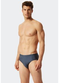 Badeslip Schiesser "Nautical Casual", Herren, Gr. 9, N-Gr, blau (801, admiral), Gewirkt, Baumwolle, Elasthan, unifarben mit Farbeinsatz, Badehosen Badeslip, mit wei&szlig;en Streifen