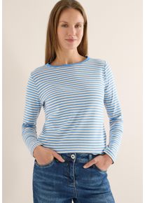 Langarmshirt Cecil, Damen, Gr. S (38), blau (fountain blau), Jersey, Obermaterial: 76% Baumwolle, 24% Modal, gestreift, normal h&uuml;ftbedeckend, Rundhals, Shirts Langarmshirt, im Streifen-Look