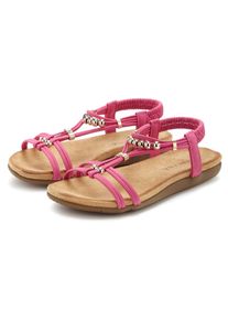 Sandale Lascana "Sommerschuh, offener Schuh", Damen, Gr. 42, blau (pink), Obermaterial: 100% Lederimitat. Decksohle: 100% Textilmaterial. Futter: 100% Lederimitat. Laufsohle: 100% Synthetik, unifarben, Schuhe Sandale, mit elastischen Riemchen VEGAN