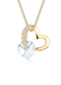 Silberkette Elli "Halskette Herz Anh&auml;nger 925 Silber, mit Kristallen von Swarovski" Gr. 45, gold, Halsketten, Damen, Silber 925 (Sterlingsilber), Silberkette