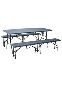 P & B Tischgarnitur 3-Tlg., Anthrazit, Metall, Kunststoff, 3-teilig, 74x74x180 cm, Tisch klappbar, Bank klappbar, Gartenm&ouml;bel, Gartengarnituren, Gartenm&ouml;bel-Sets