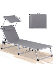 Modante Strandliege, Taupe, Metall, Textil, 190x73x62 cm, UV-best&auml;ndig, verstellbares Dach, R&uuml;ckenlehne verstellbar, Gartenm&ouml;bel, Gartensessel, Strandst&uuml;hle