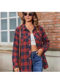 Women's Plaid Flannel Shirt Casual Long Sleeve Button Down Blouse Loose Fit Plaid Top For Spring Fall Daily Wear