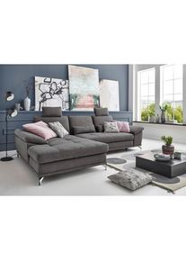 Sit & More Sit & More , Grau , Textil , Ottomane links, L-Form , 301x176 cm , Goldenes M, Oeko-Tex&reg; Standard 100, Made in Europe, DGM-Klimapakt , Schlafen auf Sitzh&ouml;he, R&uuml;cken echt, Armteil links, Armteil rechts , Wohnzimmer, Sofas & Couches, Schlafsofas, Ecksofas mit Schlaffunktion