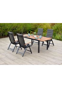 Garten-Essgruppe Merxx "Astros", grau (graphit, natur), Aluminium, Massivholz, Sitzm&ouml;bel-Sets, Garten-Essgruppe, inkl. Auflagen