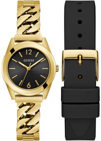 Quarzuhr Guess "SERENA", goldfarben, schwarz, Armbanduhren, Damen, Quarzuhr, Armbanduhr, Damenuhr, Edelstahlarmband, ideal auch als Geschenk