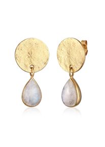 Paar Ohrstecker Elli Premium "Ohrringe Ohrstecker Tropfen Mondstein Wei&szlig; 925 Sterling Silber vergoldet" Gr. 16, gold, Ohrringe, Damen, mit Stein, Silber 925 (Sterlingsilber), Paar Ohrstecker