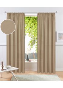 Vorhang OTTO HOME "Raja, Gardinen mit Kr&auml;uselband, Vorh&auml;nge Wohnzimmer" Gr. 5, beige (hellbraun), B:140cm H:265cm, Polyester, Recyceltes Material, Gardinen, Vorhang, 2er-Set, Bestseller, einfarbig, modern, pflegeleicht, Mikrofaser