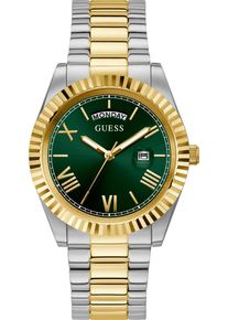 Quarzuhr Guess "CONNOISSEUR", silber (silbergoldfarben, dunkelgr&uuml;n), Armbanduhren, Herren, Quarzuhr, Armbanduhr, Herrenuhr, Datum, Wochentag, Edelstahlarmband