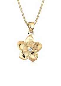 Silberkette Elli DIAMONDS "Halskette Frangipani Bl&uuml;te Diamant (0.03 ct) 925 Silber" Gr. 45, gold, Halsketten, Damen, Silber 925 (Sterlingsilber), Silberkette