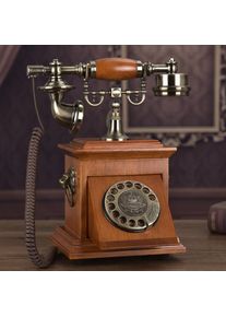 Solid Wood Vintage Corded Phone Retro Telephone with Hidden Rotary Dial Pad, Electronic Ringtone, Redial, Decoration for Home