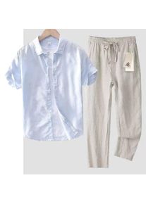 Casual Cotton Linen Commute Shirt Short Sleeve Unisex Fashionable Versatile Men's Women's Top Outerwear Summer Season