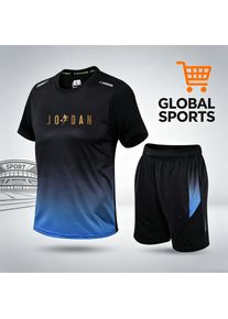 Unisex gradient sports set, quick drying breathable T-shirt, gold "JORDAN" letter printed running fitness jogging leisure sports