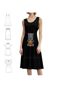 Cat Eating Burger Bohemian Sleeveless Dress Multi-Print Beach Vacation Party Dress Burger Cat Food Kitten I Love Burger Dress
