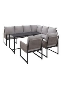 Ambia Garden Gartengarnitur, Anthrazit, Hellgrau, Textil, 5-teilig, F&uuml;llung: Schaumstoff,Polyester, 244x187 cm, Tisch mit Glasplatte, Gartenm&ouml;bel, Gartengarnituren, Gartenm&ouml;bel-Sets