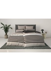 Bettw&auml;sche OTTO HOME "Majoran", taupe, B/L: 155cm x 220cm, 1 Stk., 1 Stk., Polycotton recycelt, B/L: 80cm x 80cm, 2 Stk., Polycotton recycelt, Obermaterial: 52% Polyester, 48% Baumwolle, Bettw&auml;sche, Bettw&auml;sche, gestreifte Bettw&auml;sche, Marke H.I.S by OTTO home