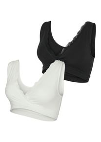 Bustier MAMALICIOUS "MLHELENA CROSSY LACE BRA 2F 2-P NOOS", Damen, Gr. M (38), N-Gr, wei&szlig; (snow wei&szlig; pack:schwarz), Jersey, Obermaterial: 95% Baumwolle, 5% Elasthan, unifarben, BHs Bustier, aus Baumwollmischung mit Jersey, in elastischer Qualit&auml;t