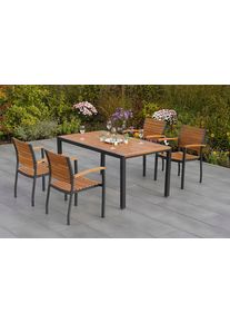 Garten-Essgruppe Merxx "Santorin", grau (graphit, natur), Aluminium, Massivholz, Sitzm&ouml;bel-Sets, Garten-Essgruppe
