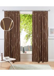 Gardine OTTO HOME "Quinnton", braun, goldfarben, B:140cm H:145cm, Polyester, Gardinen, Gardine, Blickdicht, 2er‑Set. Metallic‑Akzenten, Kr&auml;uselband