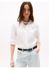 Hemdbluse Tommy Hilfiger "ESS LINEN RELAXED SHIRT", Damen, Gr. 36, wei&szlig; (optic wei&szlig;), Web, Obermaterial: 100% Leinen, unifarben, relaxed fit h&uuml;ftlang, 1-Knopf-Manschette, Blusen Hemdbluse, mit Logostickerei,k&uuml;hlendes Premium Leinen