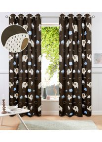 Gardine OTTO HOME "Maurrice", braun, B:130cm H:225cm, Polyester, Gardinen, Gardine, Blickdicht, &Ouml;sen- Aufh&auml;ngung, Pflegeleicht, Elefanten Design