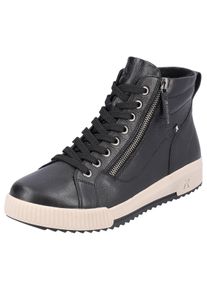 Schn&uuml;rboots RIEKER SPORT, Damen, Gr. 38, schwarz, Leder, Schuhe Schn&uuml;rboots, Stiefelette, High Top Sneaker, Freizeitboots mit Rei&szlig;verschluss