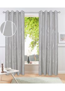 Gardine OTTO HOME "Quinnton", grau (grau, silberfarben), B:140cm H:145cm, Polyester, Polyester, Gardinen, Gardine, Blickdicht, 2er-Set, &Ouml;sen- Aufh&auml;ngung, Metallic-Akzente