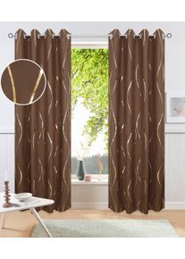 Gardine OTTO HOME "Quinnton", braun (braun, goldfarben), B:140cm H:175cm, Polyester, Polyester, Gardinen, Gardine, Blickdicht, 2er-Set, &Ouml;sen- Aufh&auml;ngung, Metallic-Akzente