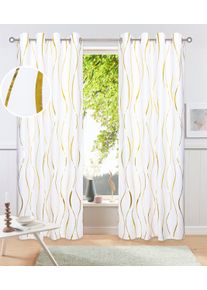 Gardine OTTO HOME "Quinnton", gold (wei&szlig;, goldfarben), B:140cm H:245cm, Polyester, Polyester, Gardinen, Gardine, Blickdicht, 2er-Set, &Ouml;sen- Aufh&auml;ngung, Metallic-Akzente