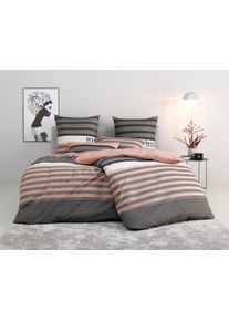 Bettw&auml;sche OTTO HOME "Majoran", apricot, B/L: 155cm x 220cm, 1 Stk., 1 Stk., Satin, B/L: 80cm x 80cm, 2, Satin, Obermaterial: 100% Baumwolle, Bettw&auml;sche, Bettw&auml;sche, gestreifte Bettw&auml;sche, Marke H.I.S by OTTO home