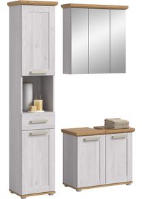 Badm&ouml;bel-Set Welltime "COSENZA, 3-teilig, in Landhausoptik, mit farblich abgesetztem Kranz", sibiu l&auml;rche nachbildung, B:125cm H:187cm T:34cm, Kastenm&ouml;bel-Sets, Badm&ouml;bel-Set, Bad-Kombination, Badezimmer, Kombi, Bad, Bad-M&ouml;bel