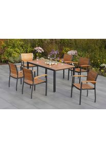 Garten-Essgruppe Merxx "Santorin", grau (graphit, natur), Aluminium, Massivholz, Sitzm&ouml;bel-Sets, Garten-Essgruppe