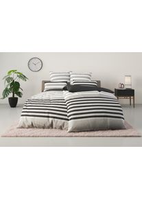 Bettw&auml;sche OTTO HOME "Majoran", grau (anthrazit), B/L: 155cm x 220cm, 1 Stk., 1 Stk., Biber, B/L: 80cm x 80cm, 2, Biber, Obermaterial: 100% Baumwolle, Bettw&auml;sche, Bettw&auml;sche, gestreifte Bettw&auml;sche, Marke H.I.S by OTTO home